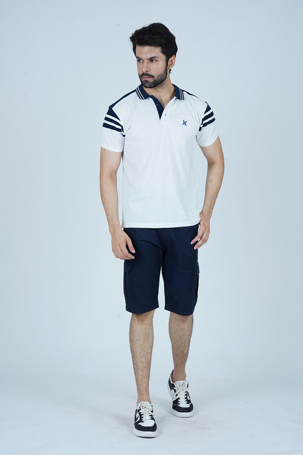 Color Blocking Men White Polo Shirt